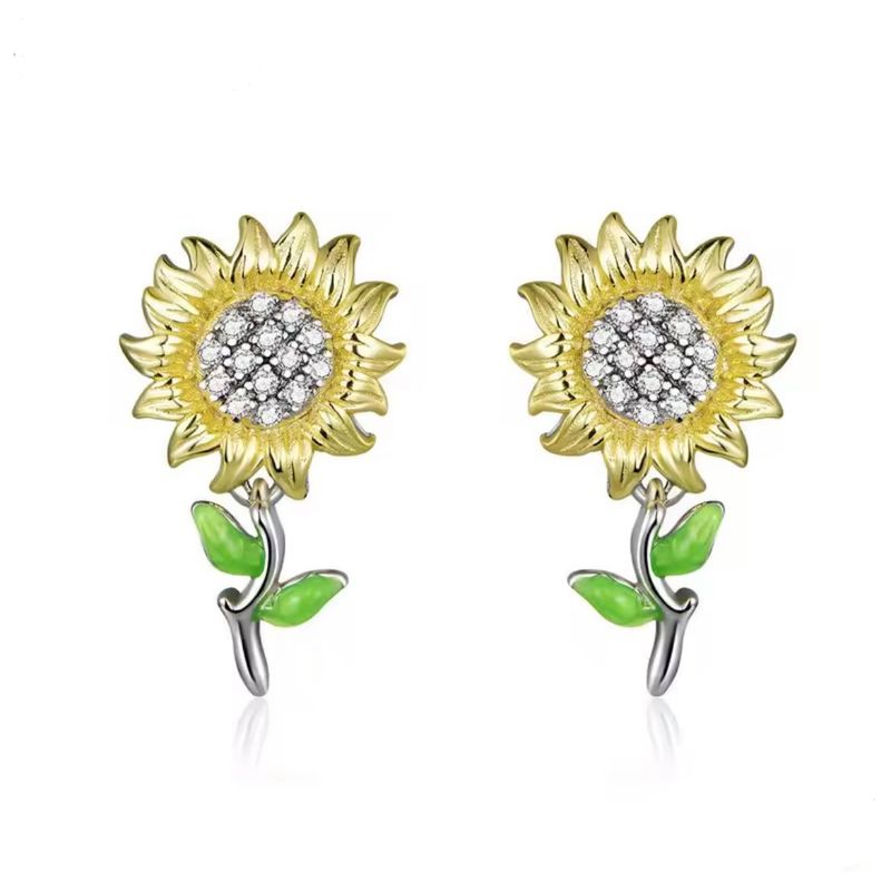 GENERICO - Aros Girasol plata 925 joya mujer juvenil