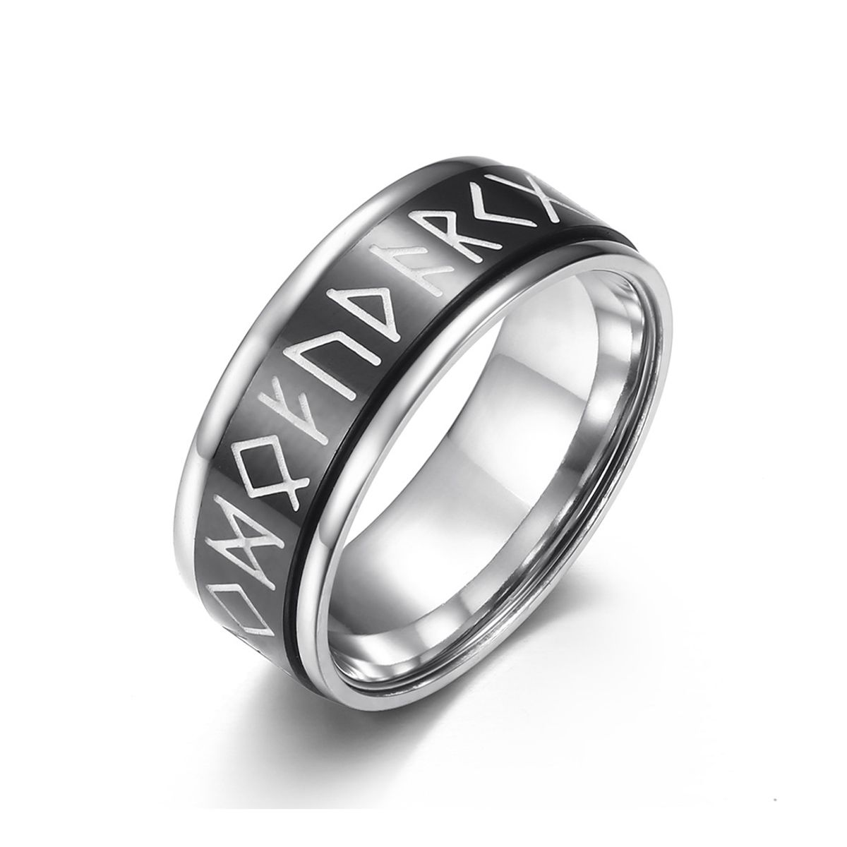 ZG JOYAS - Anillo Runas Vikingo Nórdico En Titanio Giratoria Fosforescente Hombre