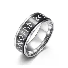 ZG JOYAS - Anillo Runas Vikingo Nórdico En Titanio Giratoria Fosforescente Hombre
