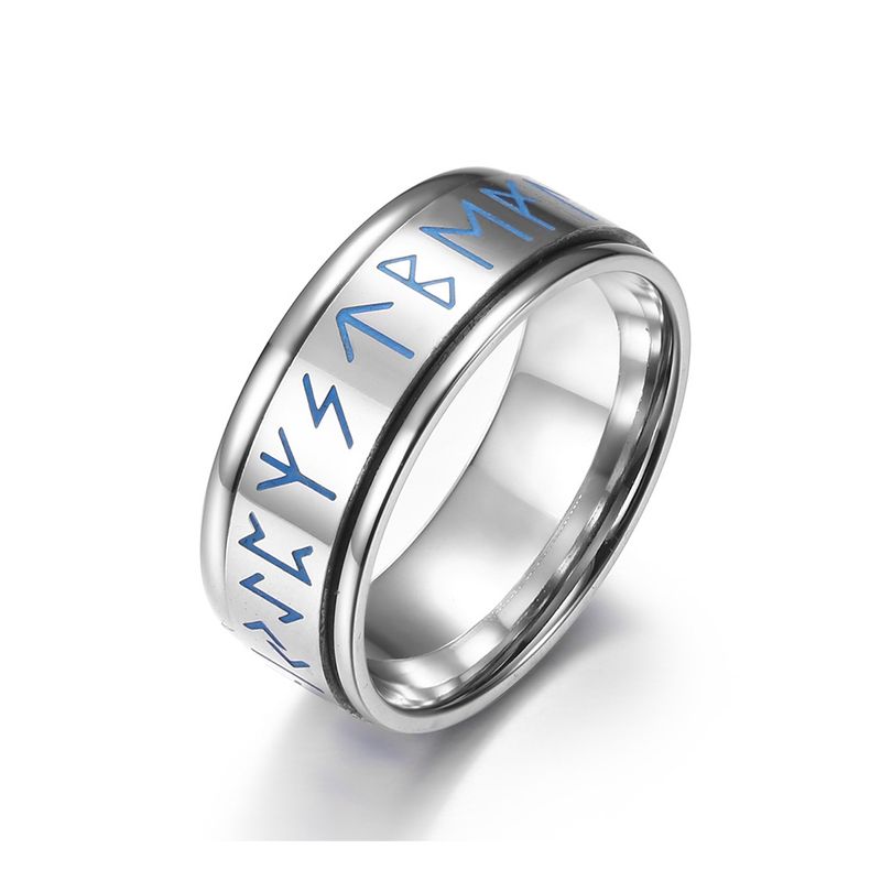 ZG JOYAS - Anillo Runas Vikingo Nórdico En Titanio Giratoria Fosforescente Hombre