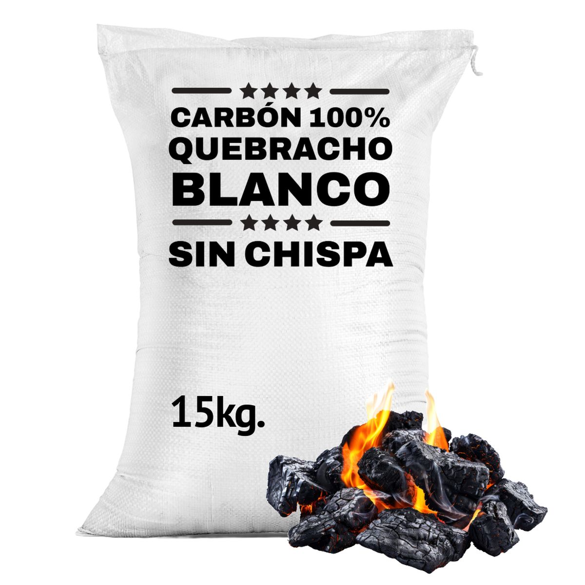 GENERICO - Carbón 100% Quebracho Blanco Premium Saco 15 Kg. Sin Chispa