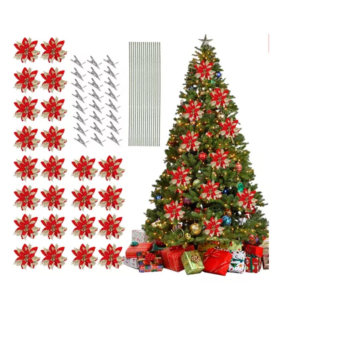 GENERICO - Adornos Navideños De Flor Artificial, 24 Uds.