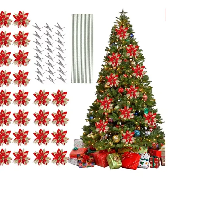 GENERICO - Adornos Navideños De Flor Artificial, 24 Uds.