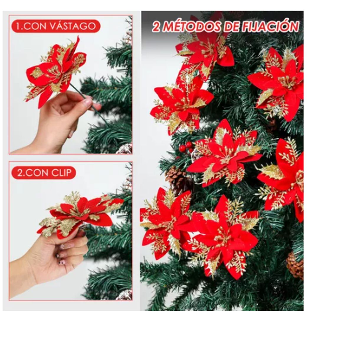 GENERICO - Adornos Navideños De Flor Artificial, 24 Uds.