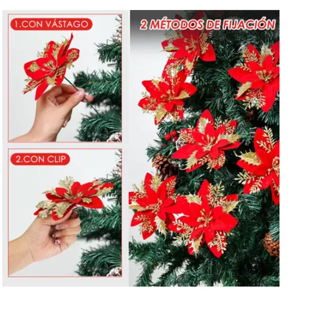 GENERICO - Adornos Navideños De Flor Artificial, 24 Uds.