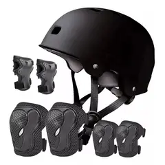 GENERICO - Set Protecciones Casco Niños Patines Bicicleta Talla S Negro