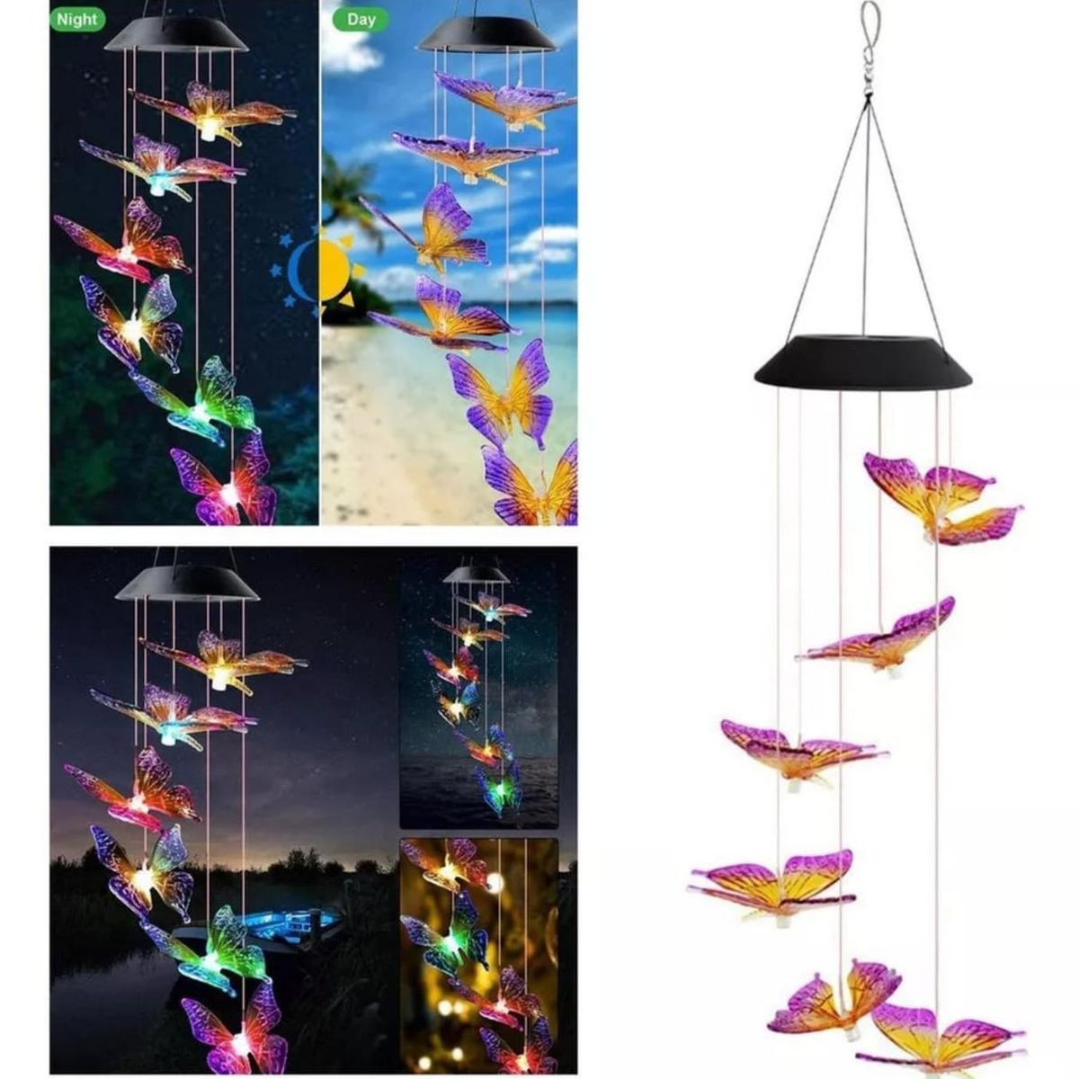 GENERICO - Colgante Luces Solar Mariposa Campanilla De Viento