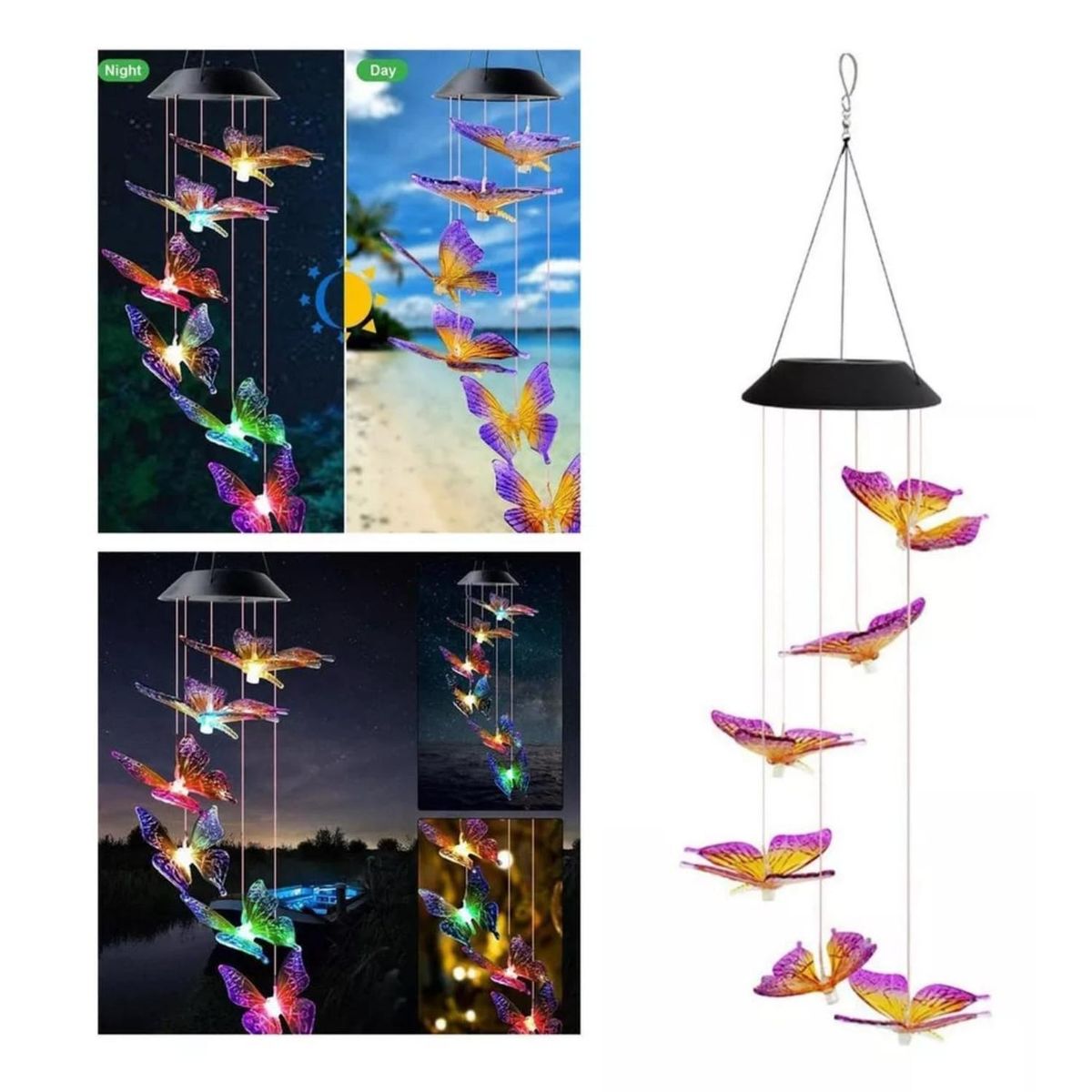 GENERICO - Colgante Luces Solar Mariposa Campanilla De Viento