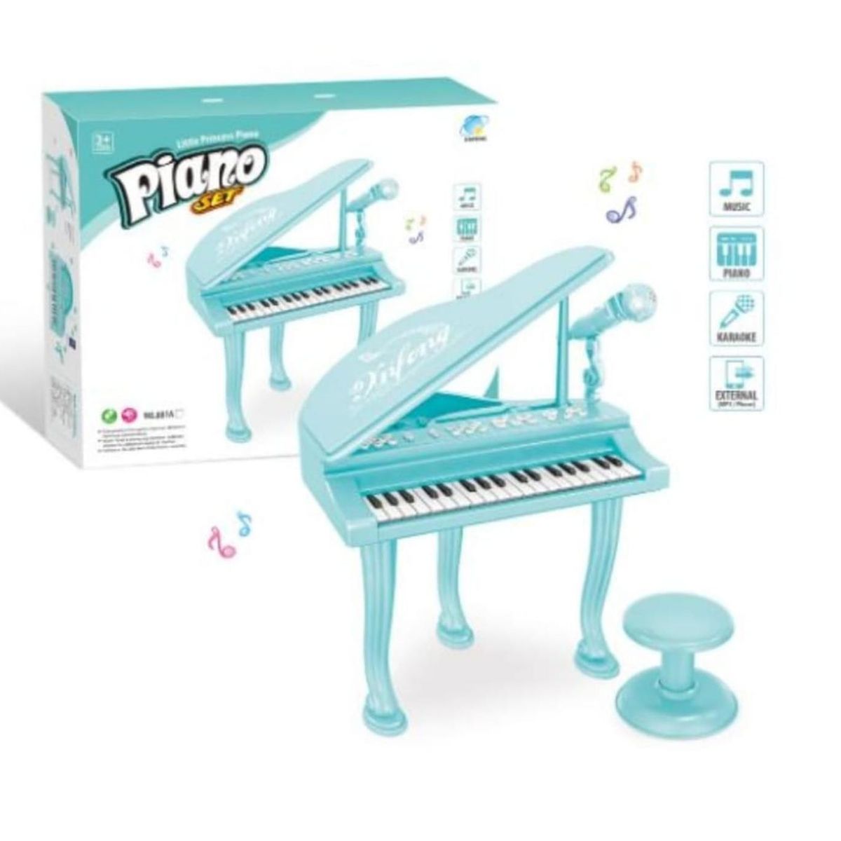 GENERICO - Piano Musical Con Micrófono Y Asiento Para Niños