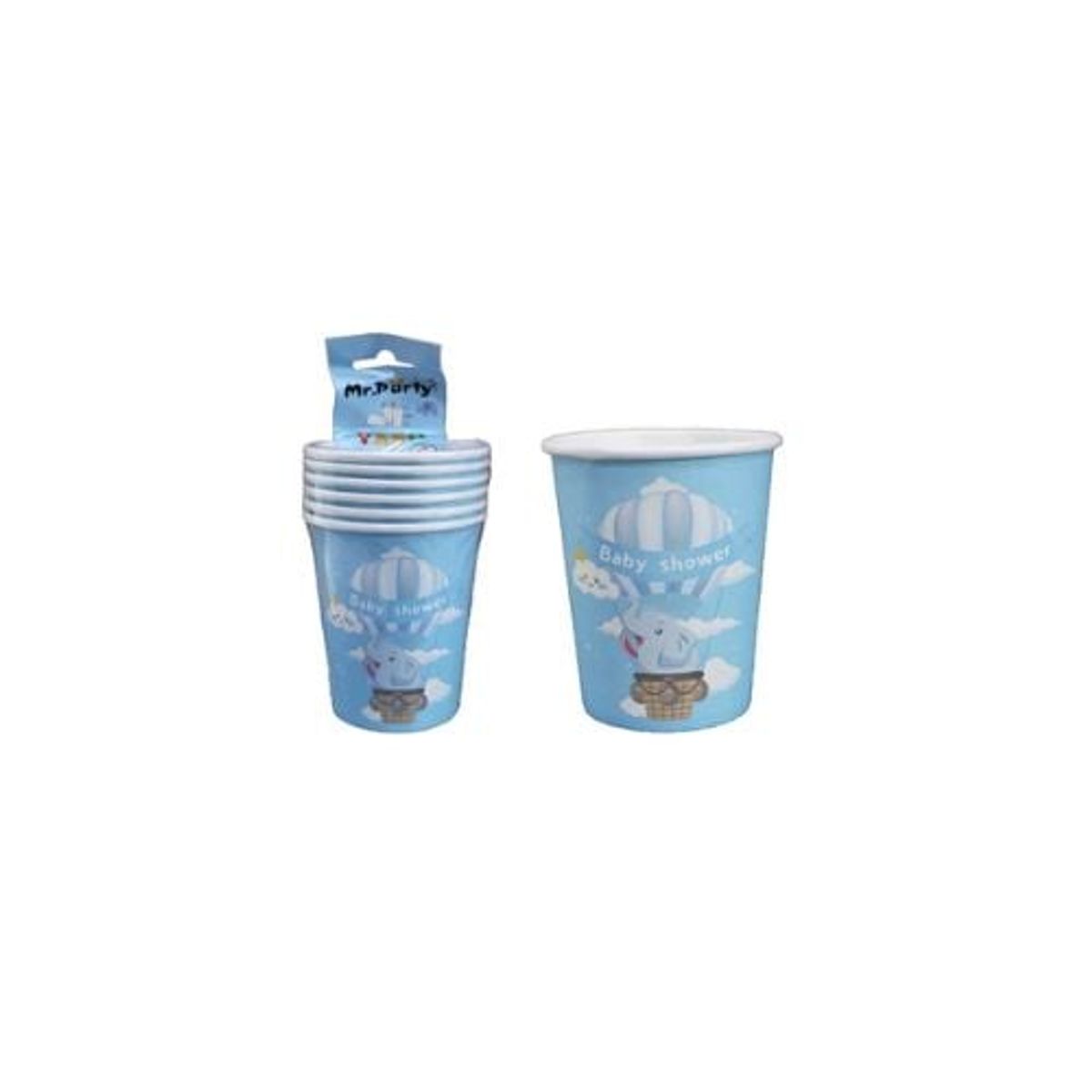 GENERICO - Vasos De Cartón Para Baby Shower Elefante Celeste 6pcs