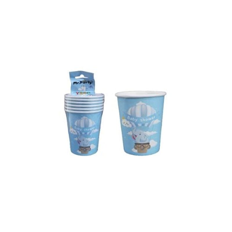 GENERICO - Vasos De Cartón Para Baby Shower Elefante Celeste 6pcs