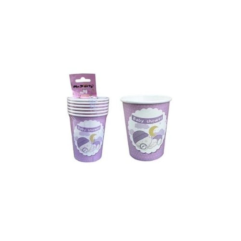 GENERICO - Vasos De Cartón Para Baby Shower Rosado 6pcs