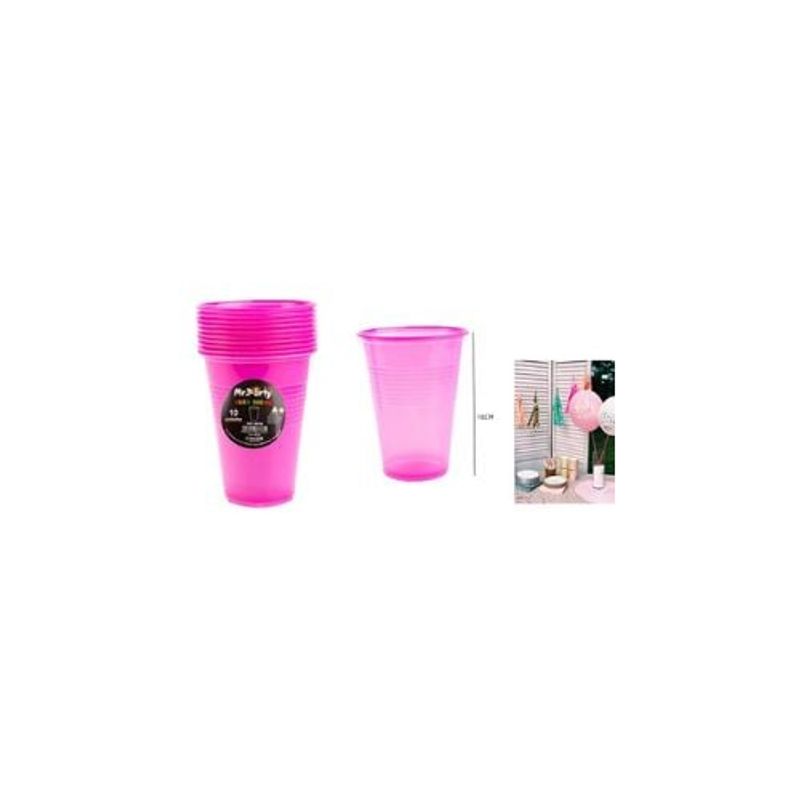 GENERICO - Vasos Plásticos Desechable Fucsia 500ML 10pcs