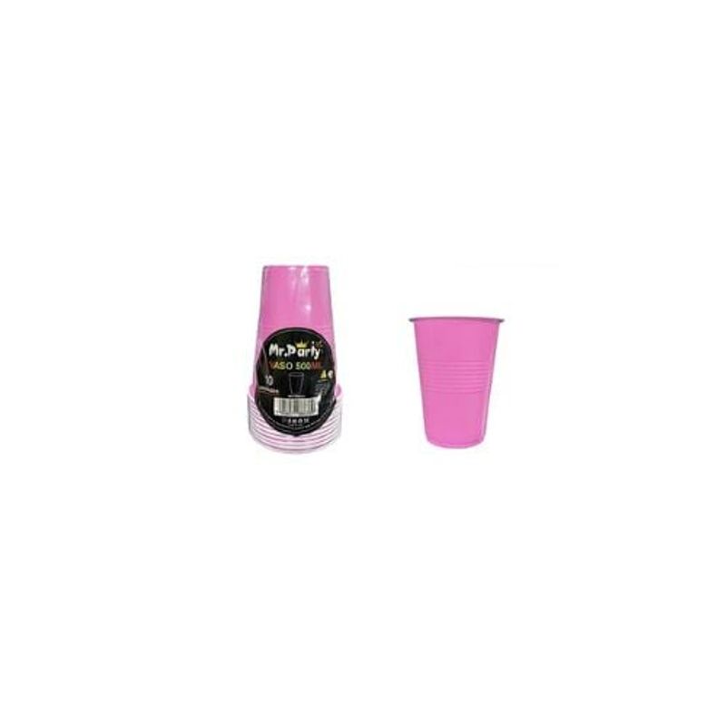 GENERICO - Vasos Plásticos Desechable Rosado Bicolor 500ML 10pcs