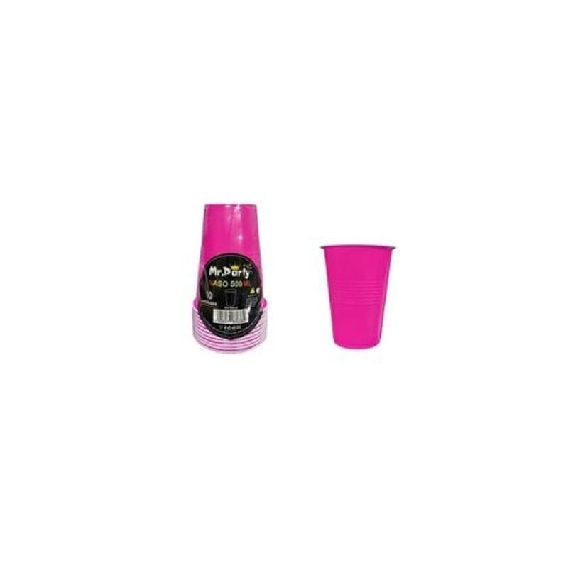 GENERICO - Vasos Plásticos Desechable Fucsia Bicolor 500ML 10pcs