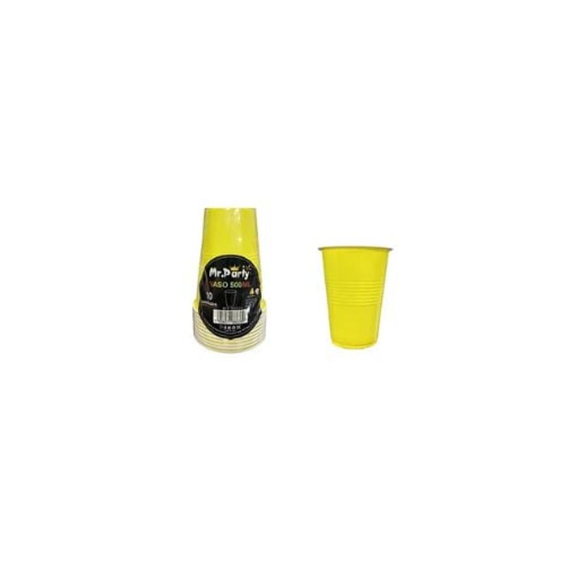 GENERICO - Vasos Plásticos Desechable Amarillo Bicolor 500ML 10pcs