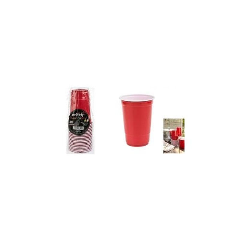 GENERICO - Vasos Plásticos Desechable Bicolor Rojo 300ML 20pcs
