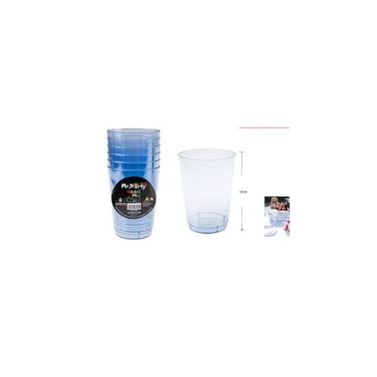 GENERICO - Vasos Acrilicos Azul Transparente 250ML 6pcs