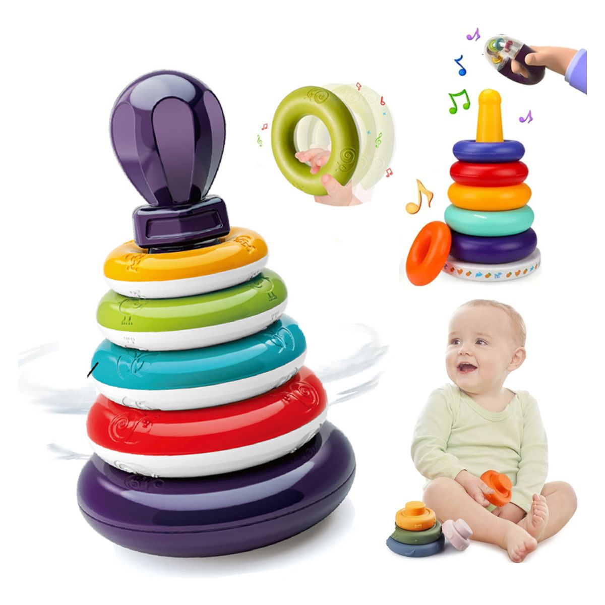 EVERSO - Juguete Torre Anillos Apilables Arco Iris Para Bebé Y Niños