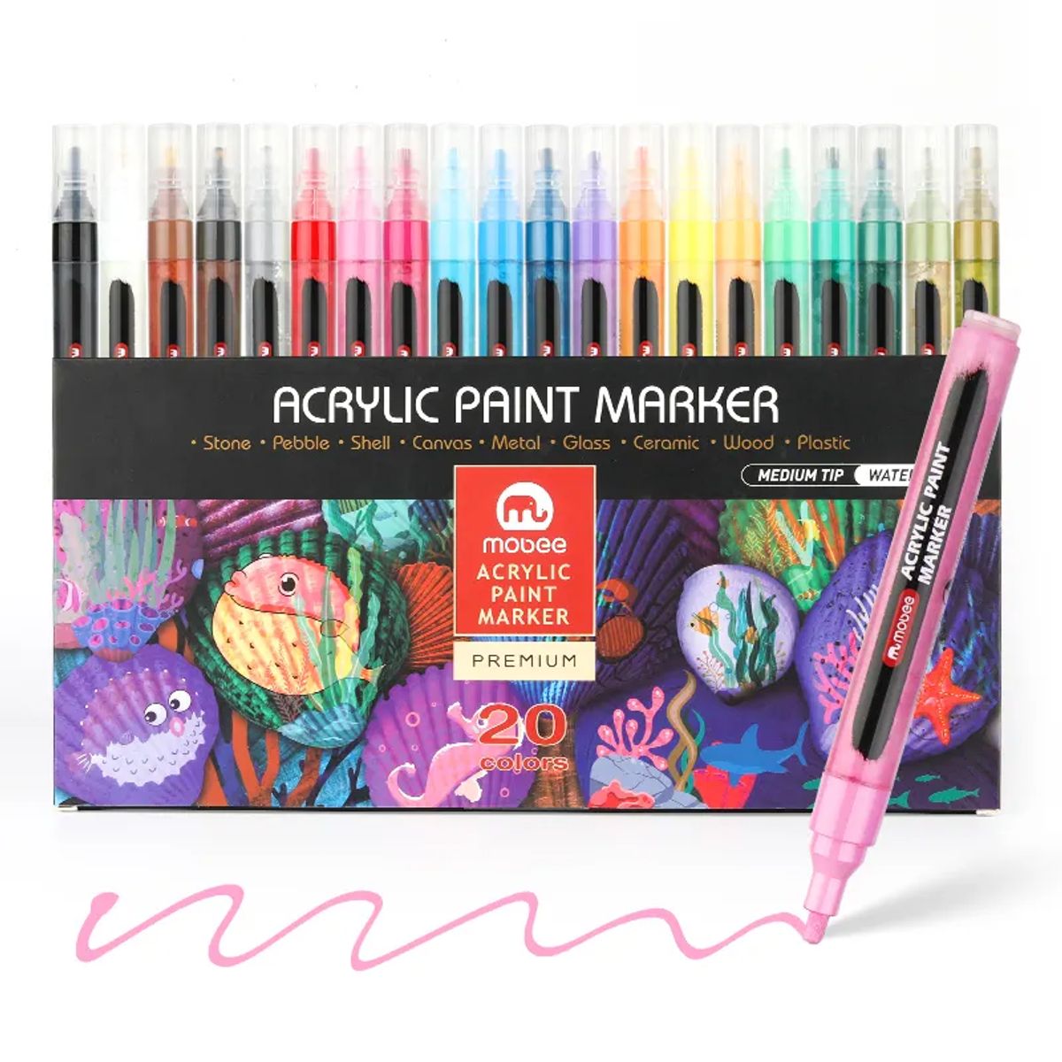 FUN AT HOME LO DIVERTIDO DE ESTAR EN CASA - Marcadores Acrílicos MOBEE 20 Lápices Punta 3MM Tipo Posca