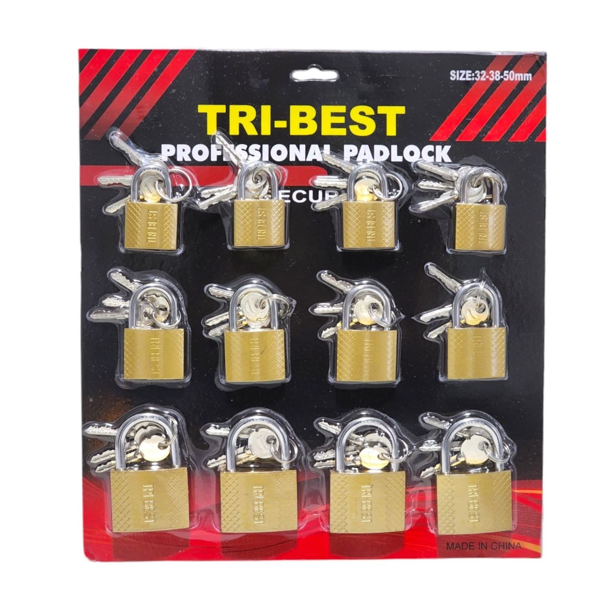 GENERICO - Set de 12 Candados de Seguridad con llaves 32, 38, 50mm