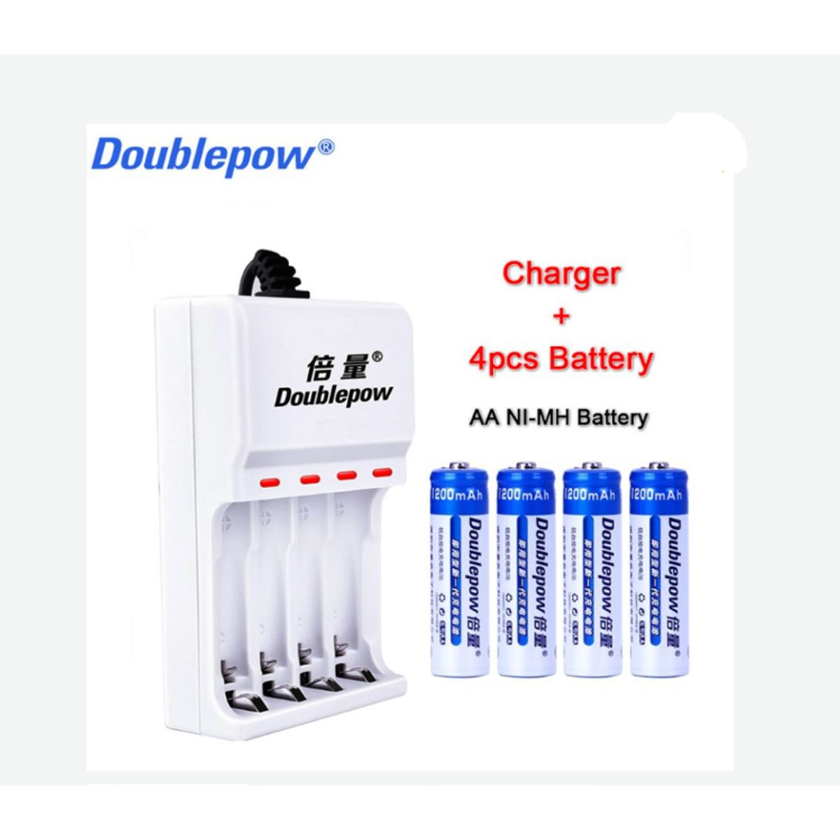 GENERICO - KIT CARGADOR +4 PILAS AA RECARGABLES + ESTUCHE