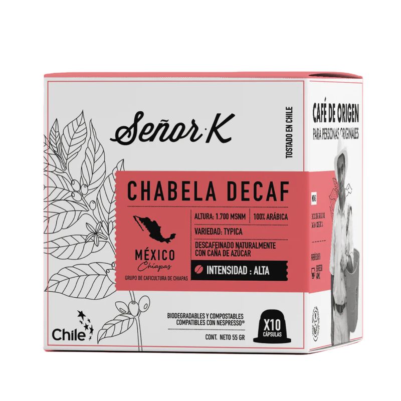 SEÑOR K - Cápsulas Nespresso Mexico Chabela Descaf X10 Café Señor K