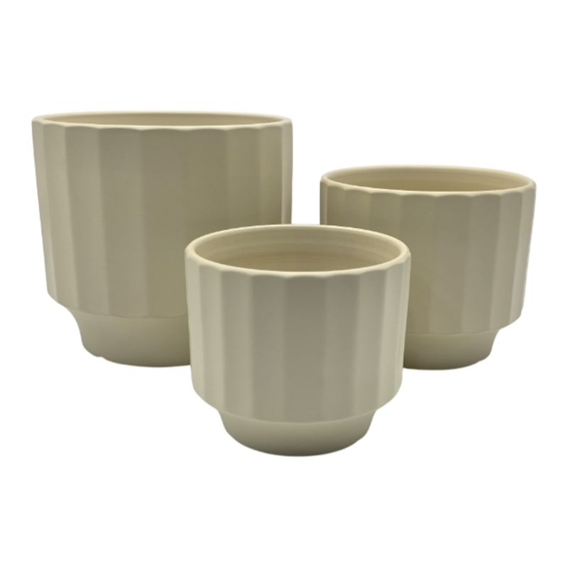 GENERICO - Set 3 Maceteros Maceta De Ceramica Limon Lineas Verticales