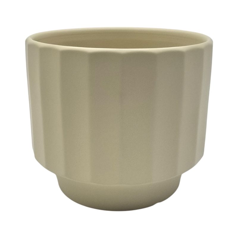 GENERICO - Macetero Maceta De Ceramica Limon Mate Lineas Verticales M