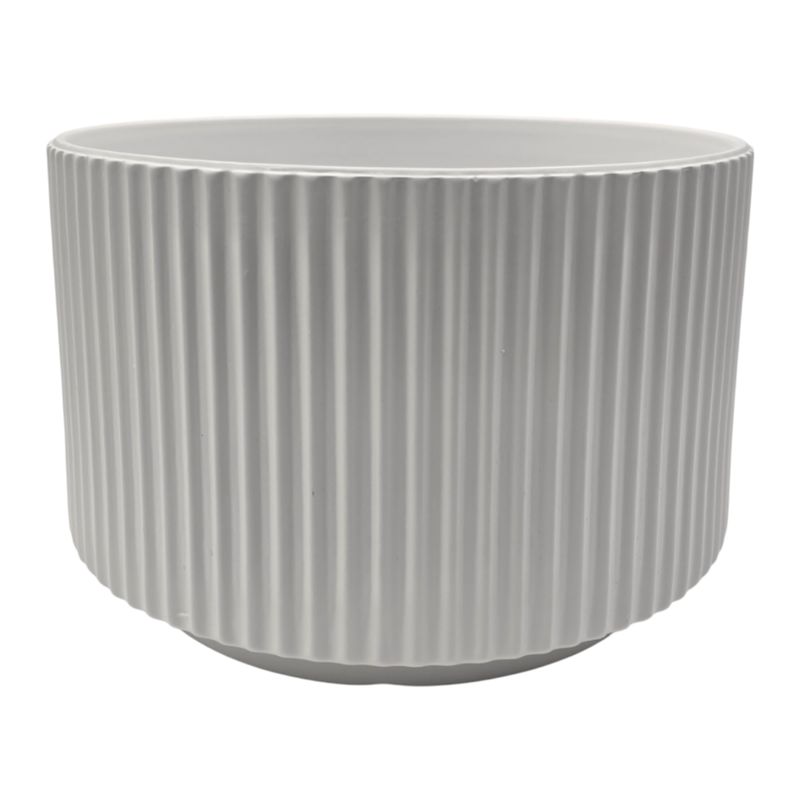 GENERICO - Macetero Maceta De Ceramica Blanco Lineas Verticales Pequeño