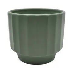 GENERICO - Macetero Maceta De Ceramica Verde Oliva Lineas Verticales L