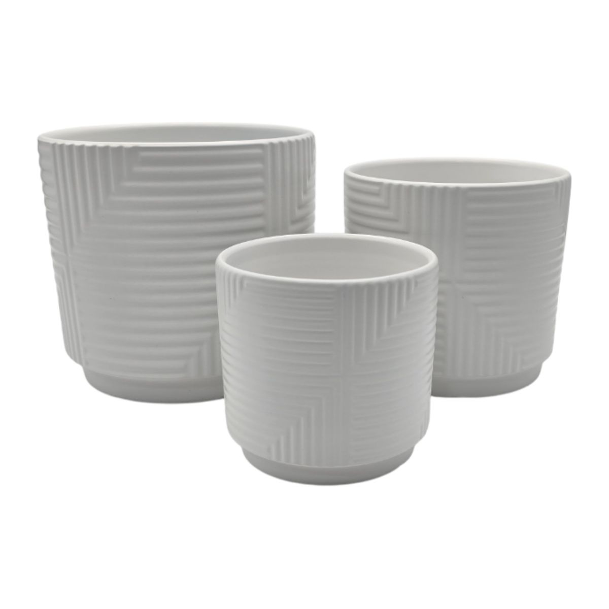 GENERICO - Set 3 Maceteros Maceta De Ceramica Blanco Con Linea Cuadrada