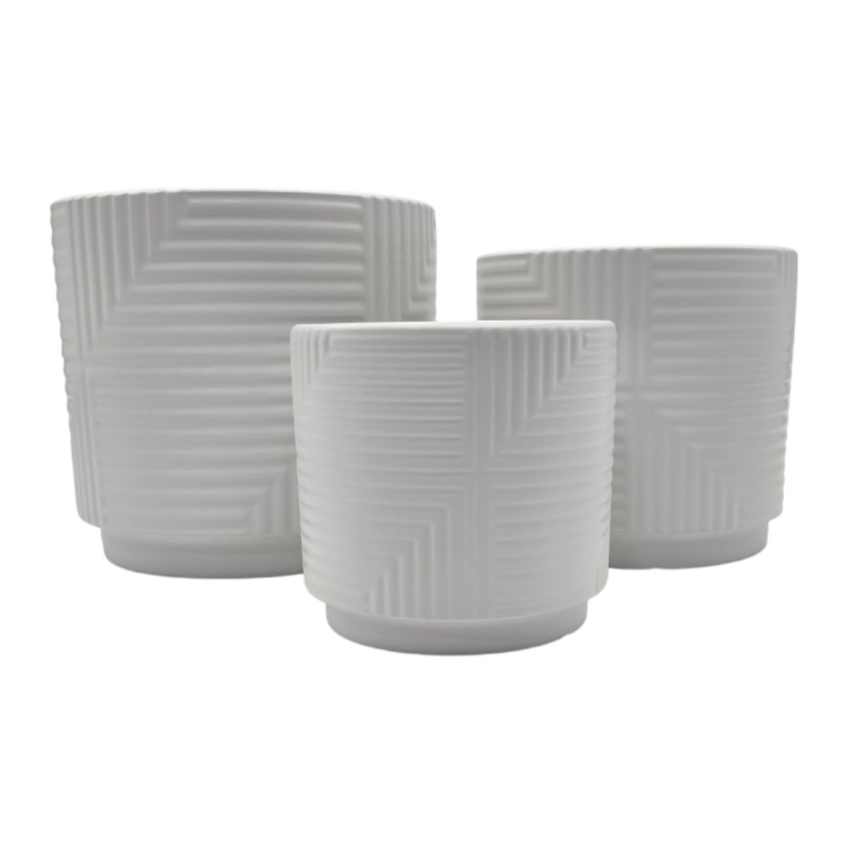 GENERICO - Set 3 Maceteros Maceta De Ceramica Blanco Con Linea Cuadrada