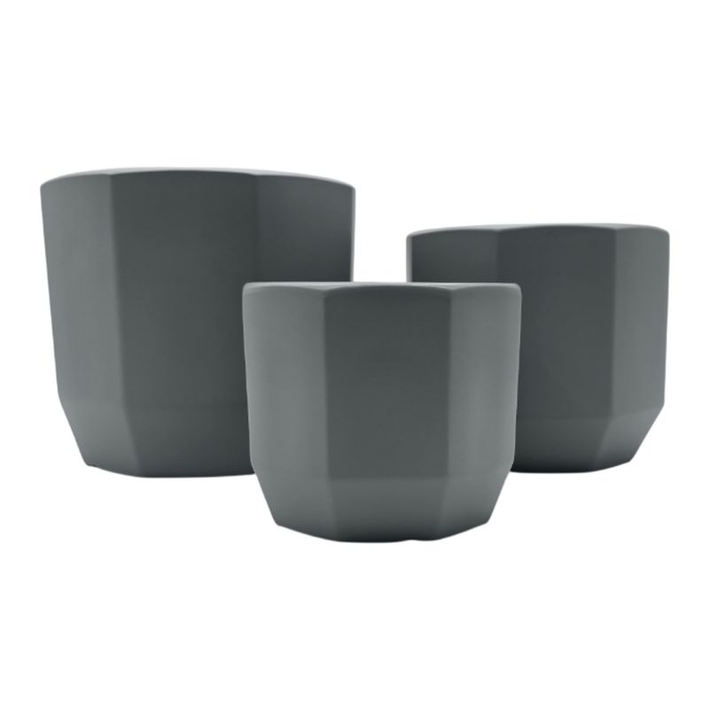 GENERICO - Set 3 Maceteros Maceta De Ceramica Gris Lineas Verticales