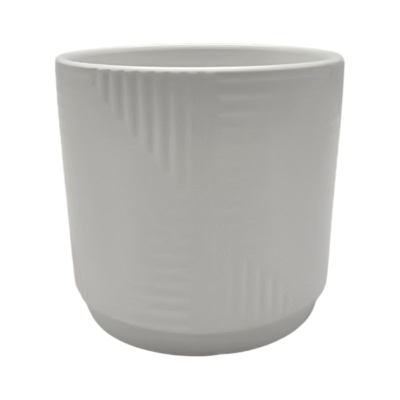 GENERICO - Macetero Maceta De Ceramica Blanco Con Linea Cuadrada M
