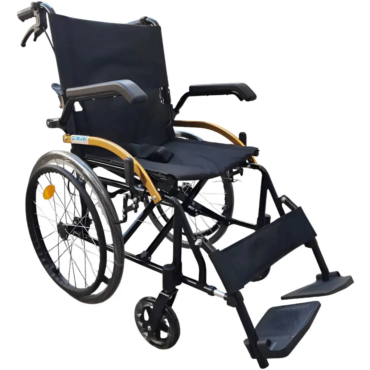 ONEDER - Silla De Ruedas Apoyabrazos Abatibles Doble Freno Plegable Aluminio KJT101B