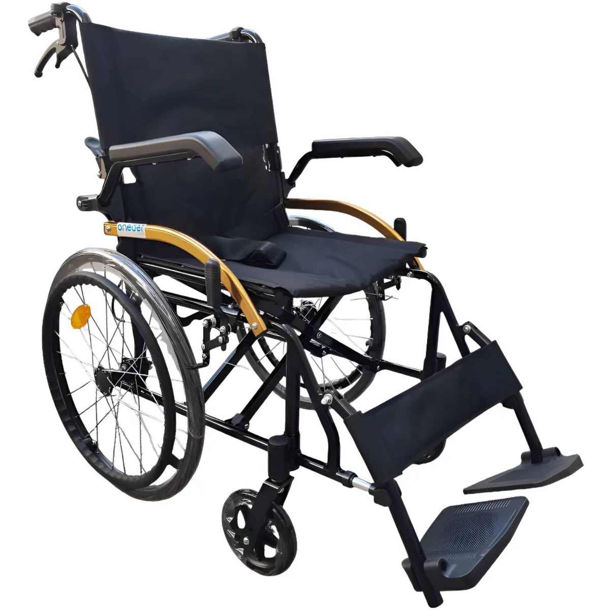 ONEDER - Silla De Ruedas Apoyabrazos Abatibles Doble Freno Plegable Aluminio KJT101B
