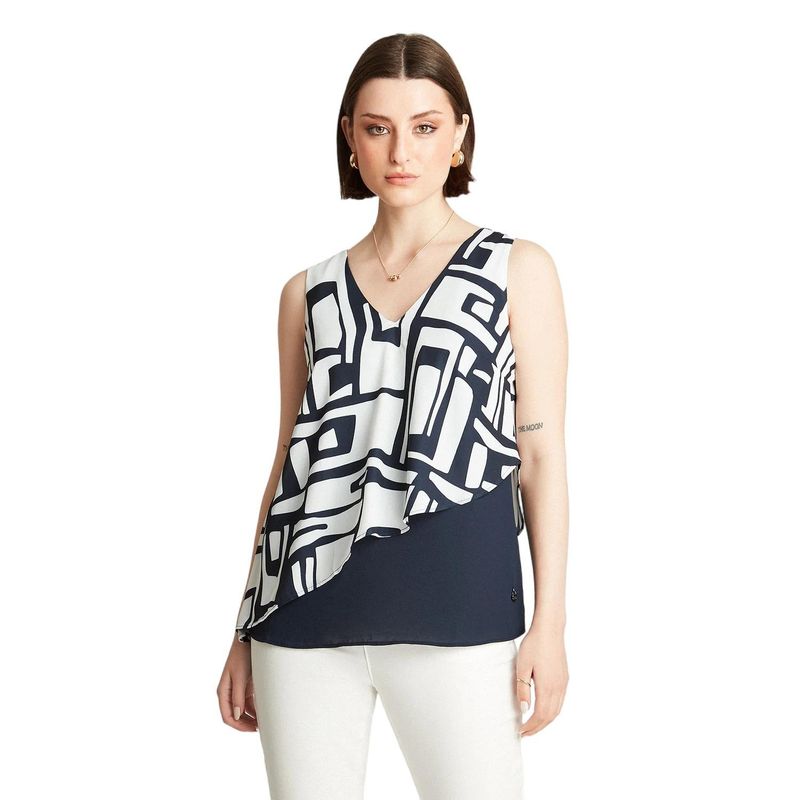 LORENZO DI PONTTI - Blusa Crudo Sin Manga Cuello V