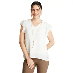 LORENZO DI PONTTI - Blusa Crudo Manga Corta Con Collar