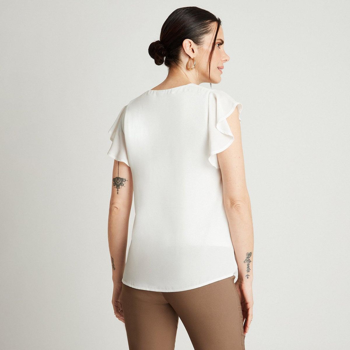 LORENZO DI PONTTI - Blusa Crudo Manga Corta Con Collar