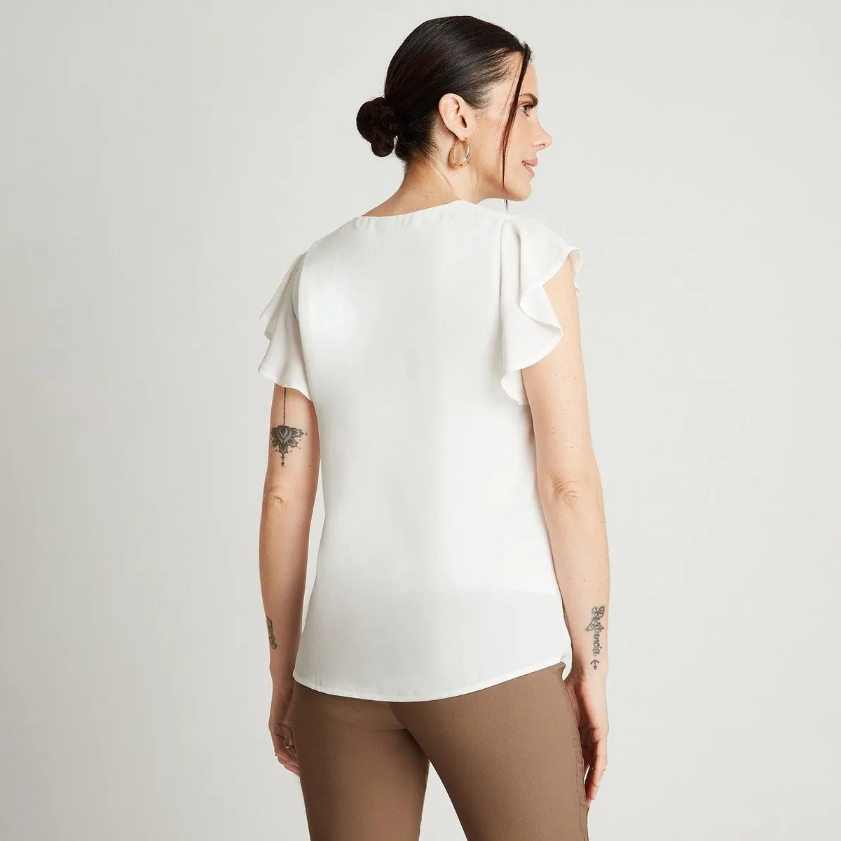 LORENZO DI PONTTI - Blusa Crudo Manga Corta Con Collar