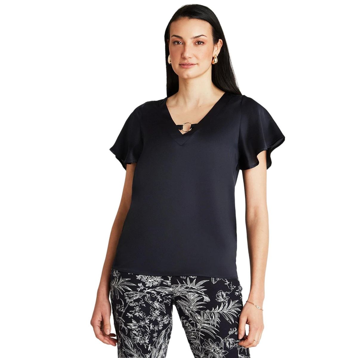 LORENZO DI PONTTI - Blusa Azul Manga Corta Argolla En Cuello