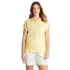 CURVI - Blusa De Lino Amarillo Manga Corta High & Low