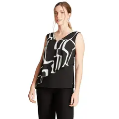 LORENZO DI PONTTI - Blusa Negro Sin Manga Cuello V