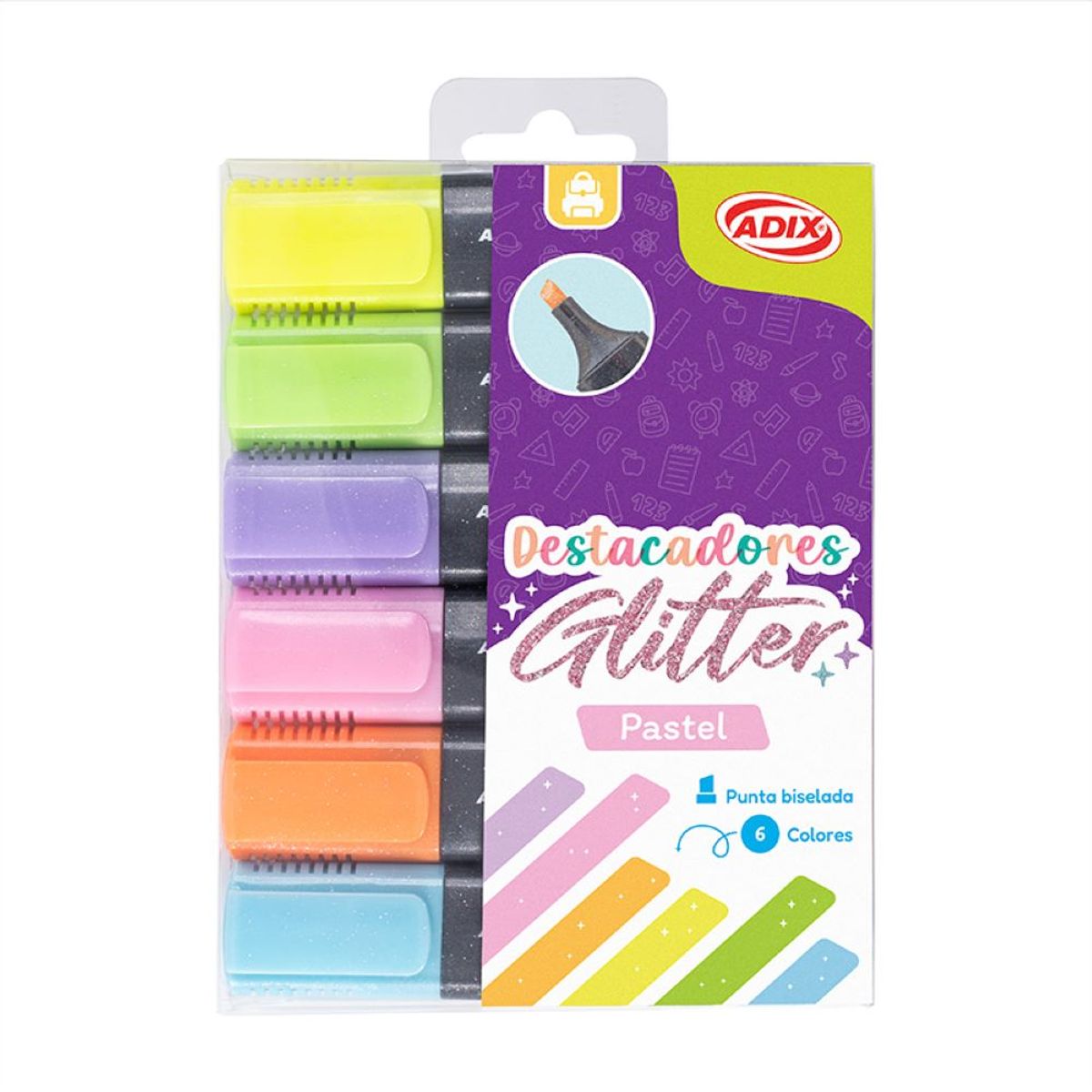 ADIX - Destacador Glitter Pastel 6 Colores