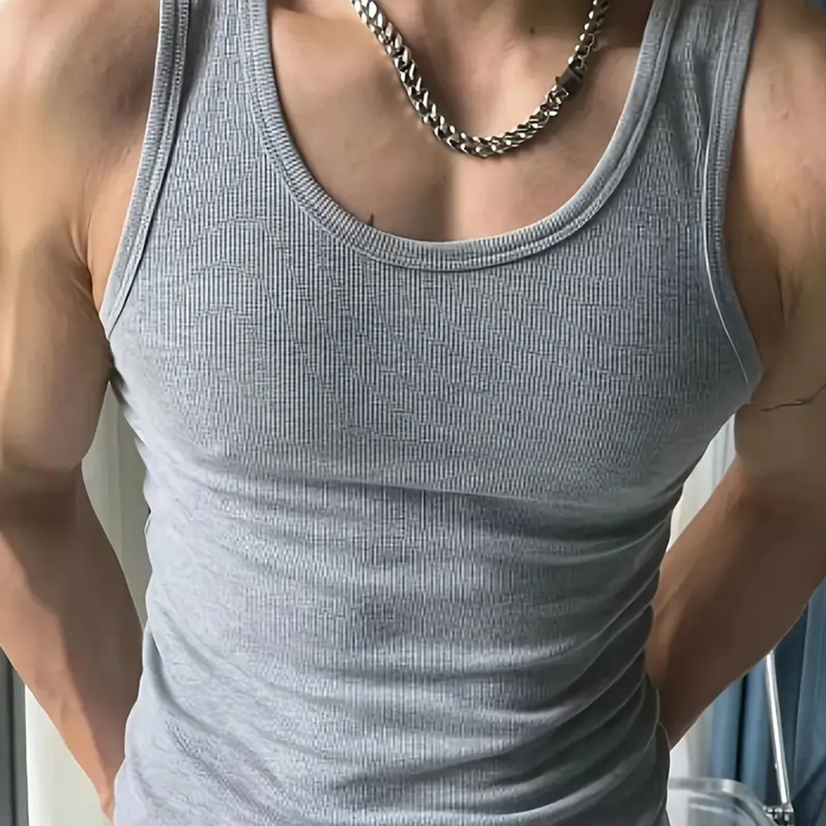 LIKE SHOP - Camiseta Elasticada Sin Manga Hombre Acanalada Algodón Musculosa 38