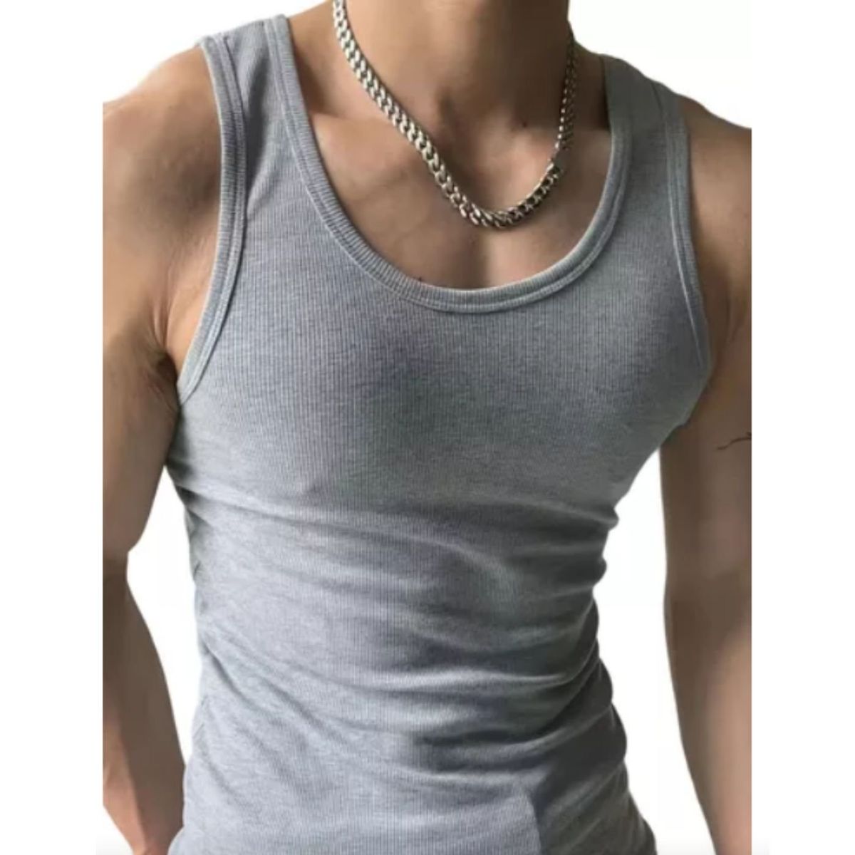 LIKE SHOP - Camiseta Elasticada Sin Manga Hombre Acanalada Algodón Musculosa 38