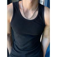Camiseta Elasticada Sin Manga Hombre Acanalada Algodón Musculosa 38