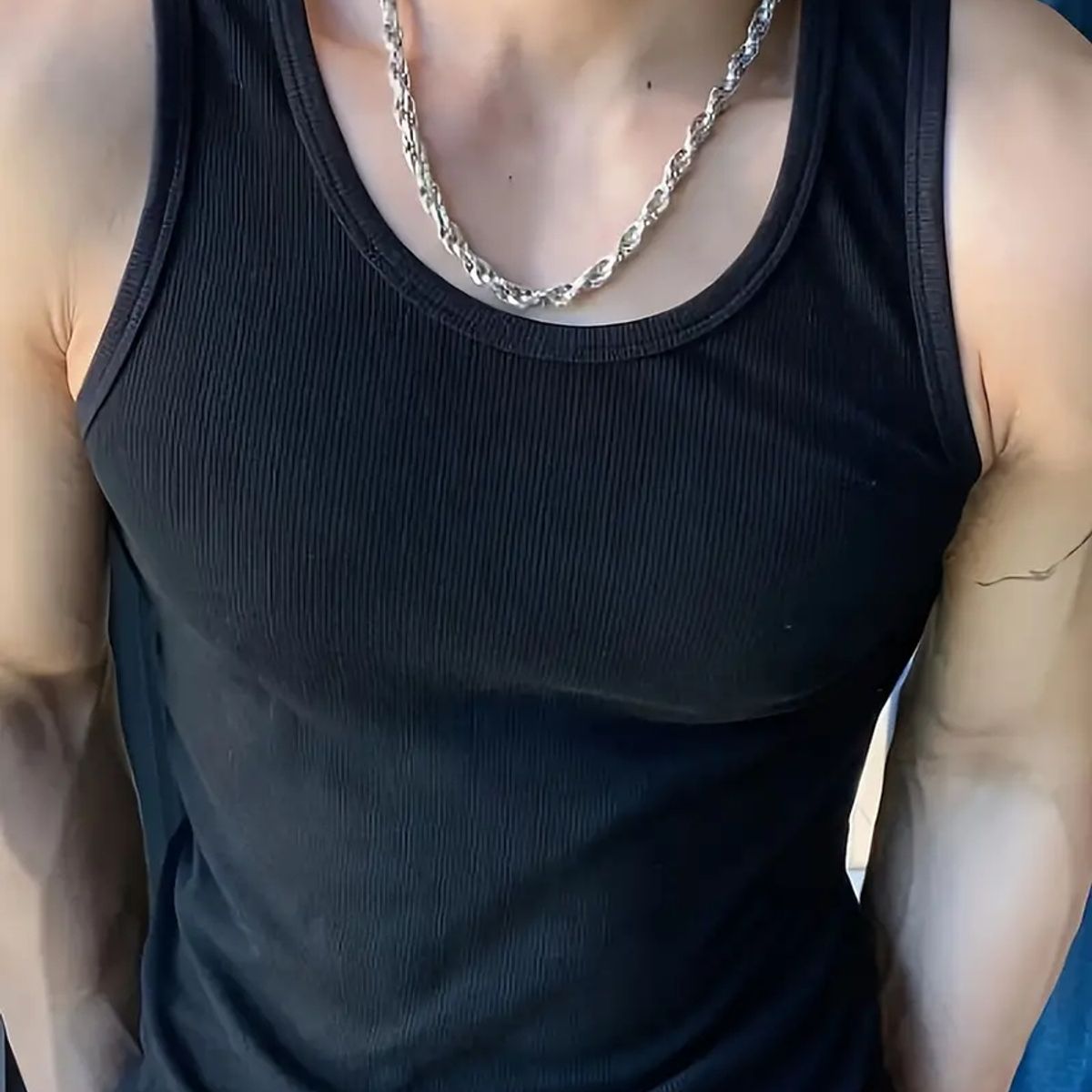 LIKE SHOP - Camiseta Elasticada Sin Manga Hombre Acanalada Algodón Musculosa 38