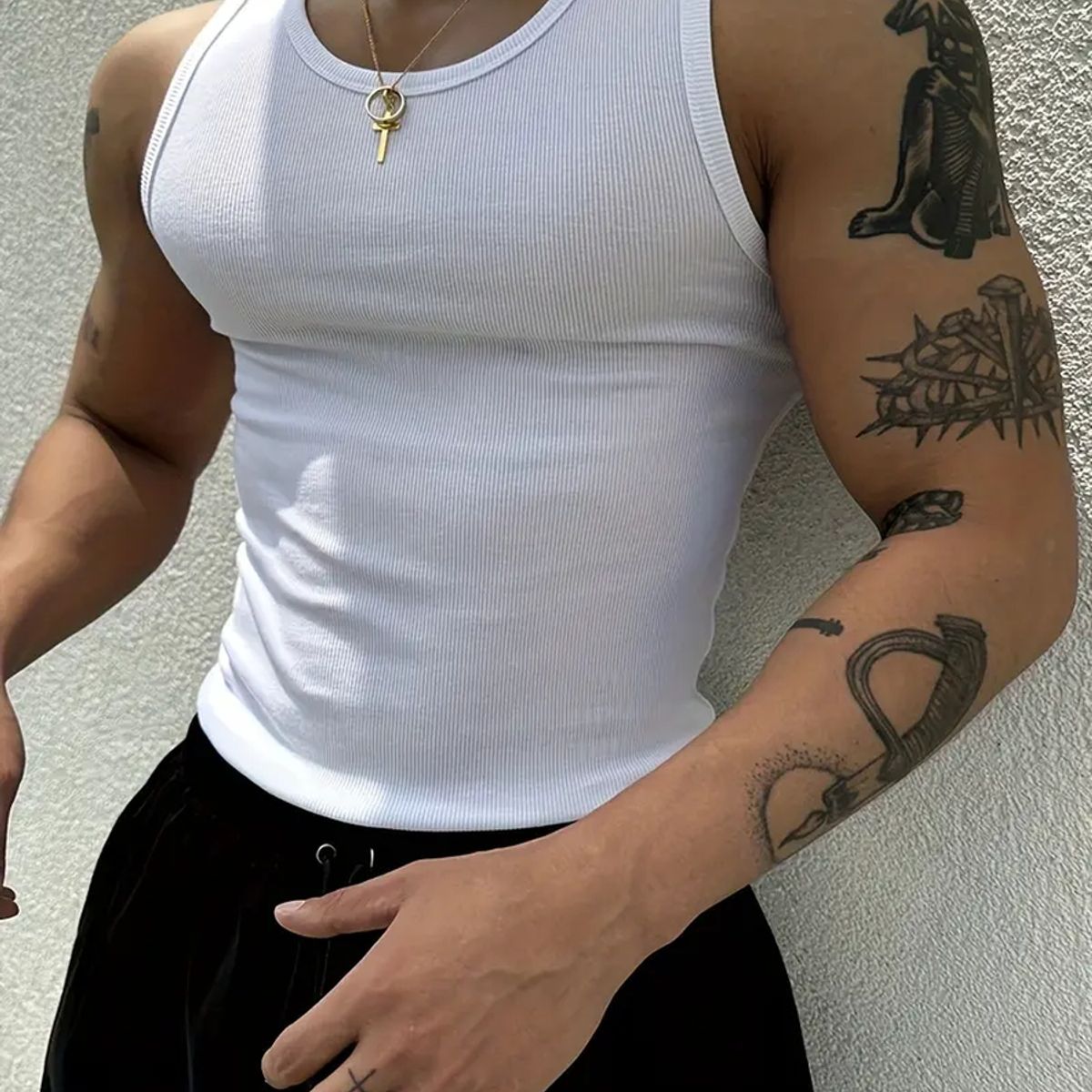 LIKE SHOP - Camiseta Elasticada Sin Manga Hombre Acanalada Algodón Musculosa 38
